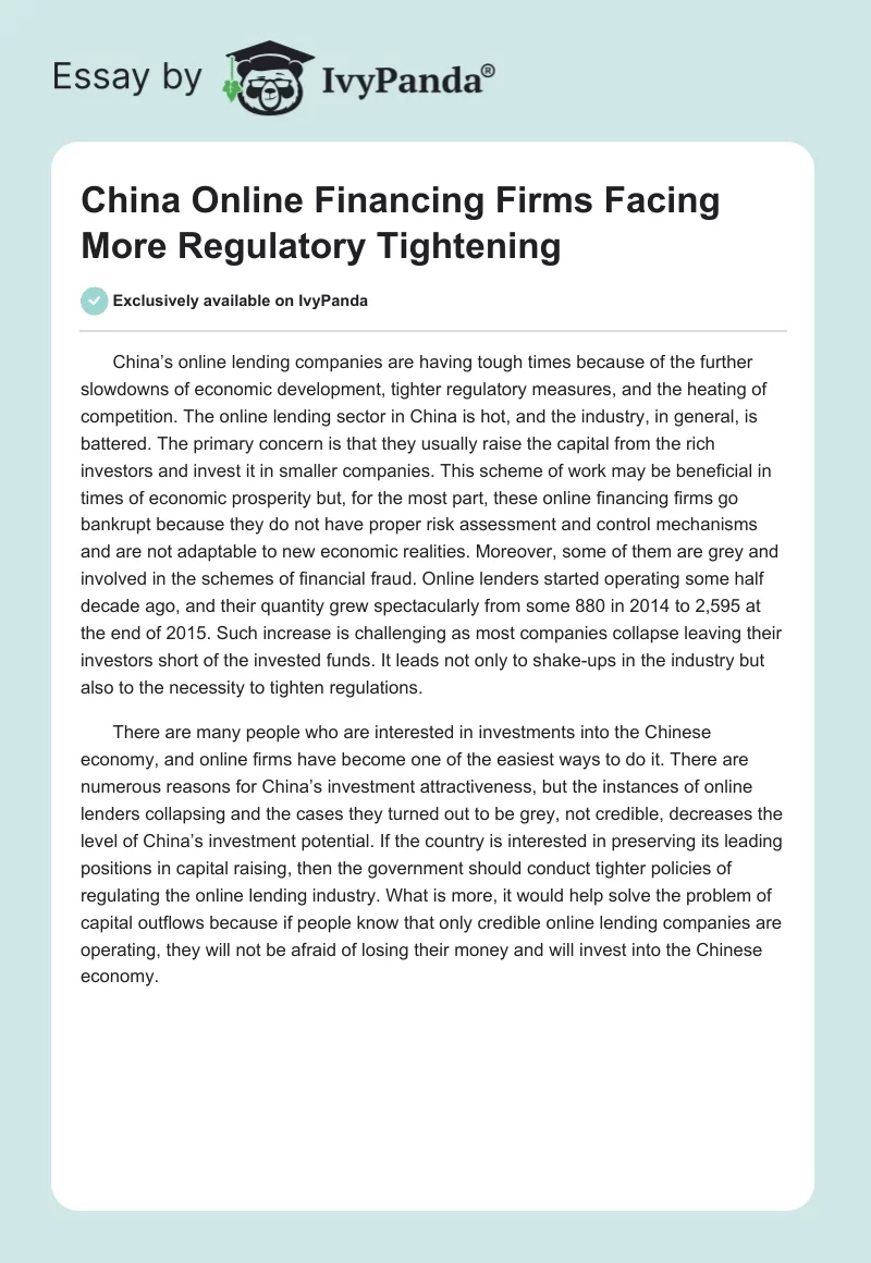 China Online Financing Firms Facing More Regulatory Tightening. Page 1