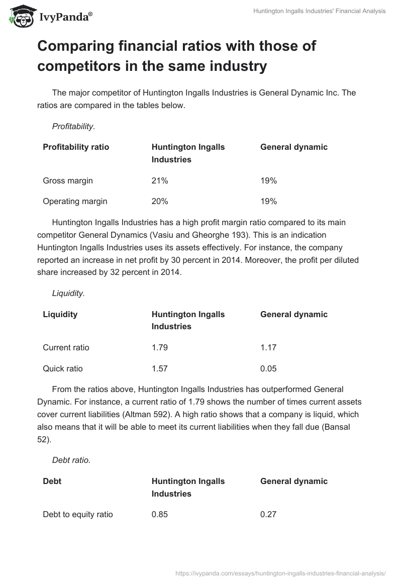 Huntington Ingalls Industries' Financial Analysis. Page 2