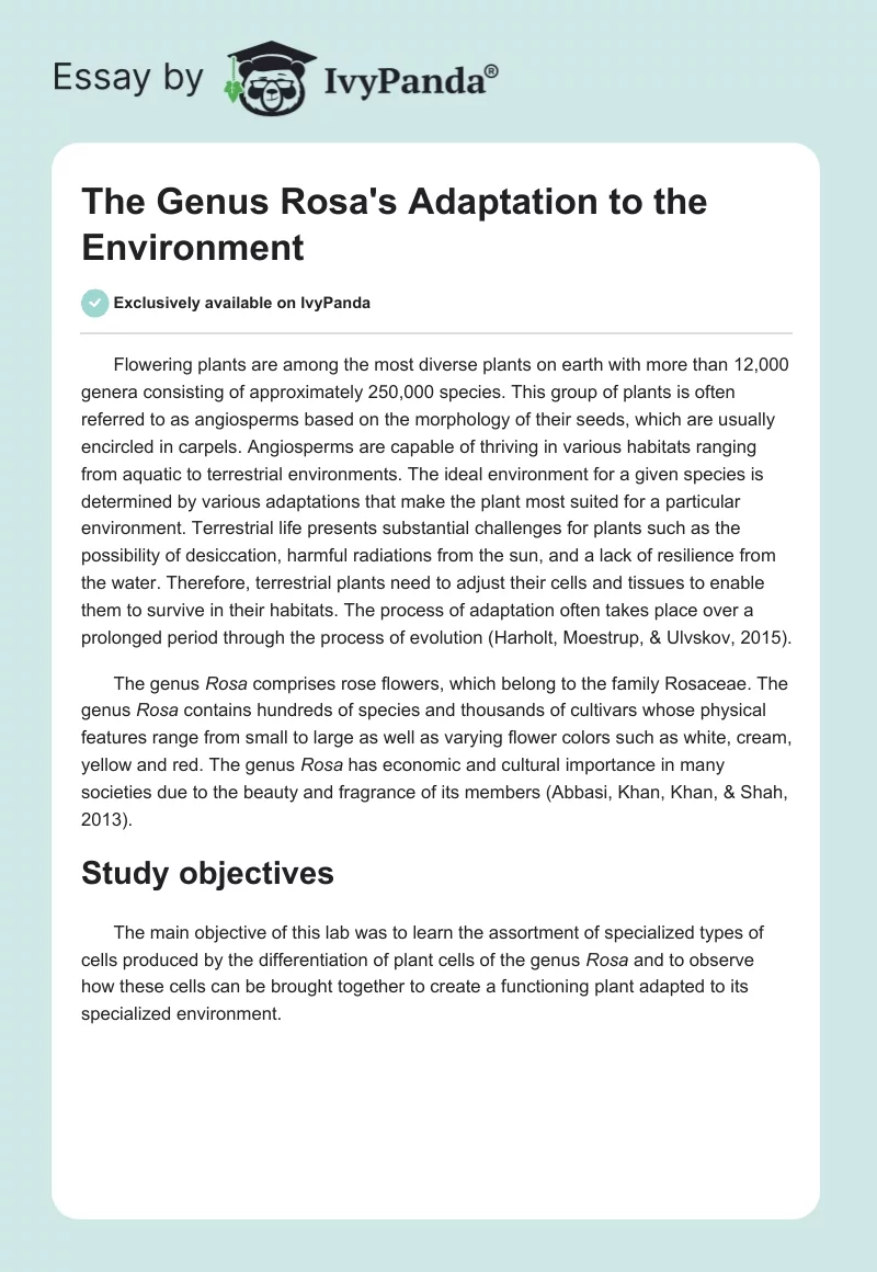 The Genus Rosa's Adaptation to the Environment. Page 1