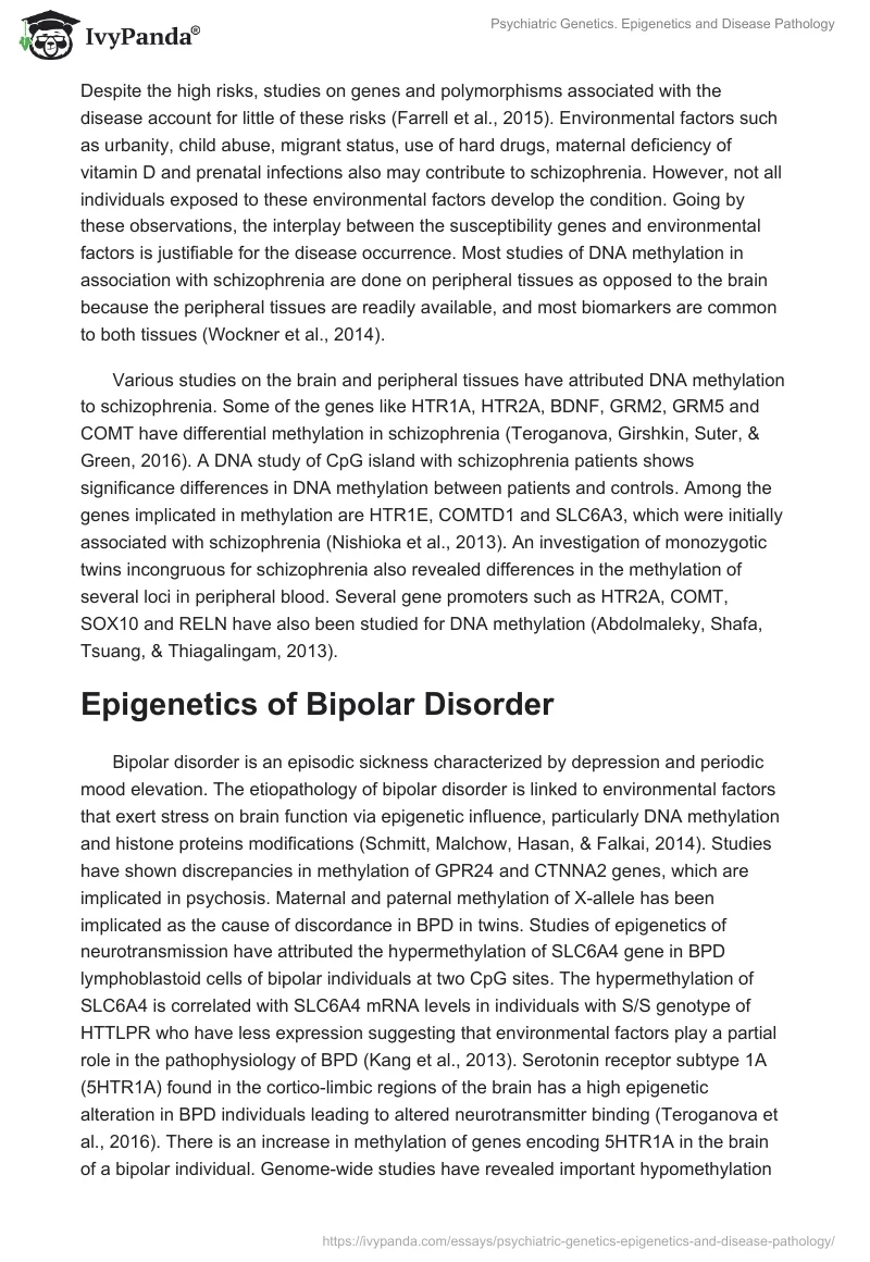 Psychiatric Genetics. Epigenetics and Disease Pathology. Page 4