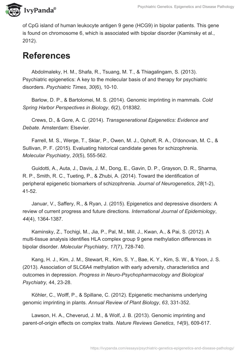 Psychiatric Genetics. Epigenetics and Disease Pathology. Page 5