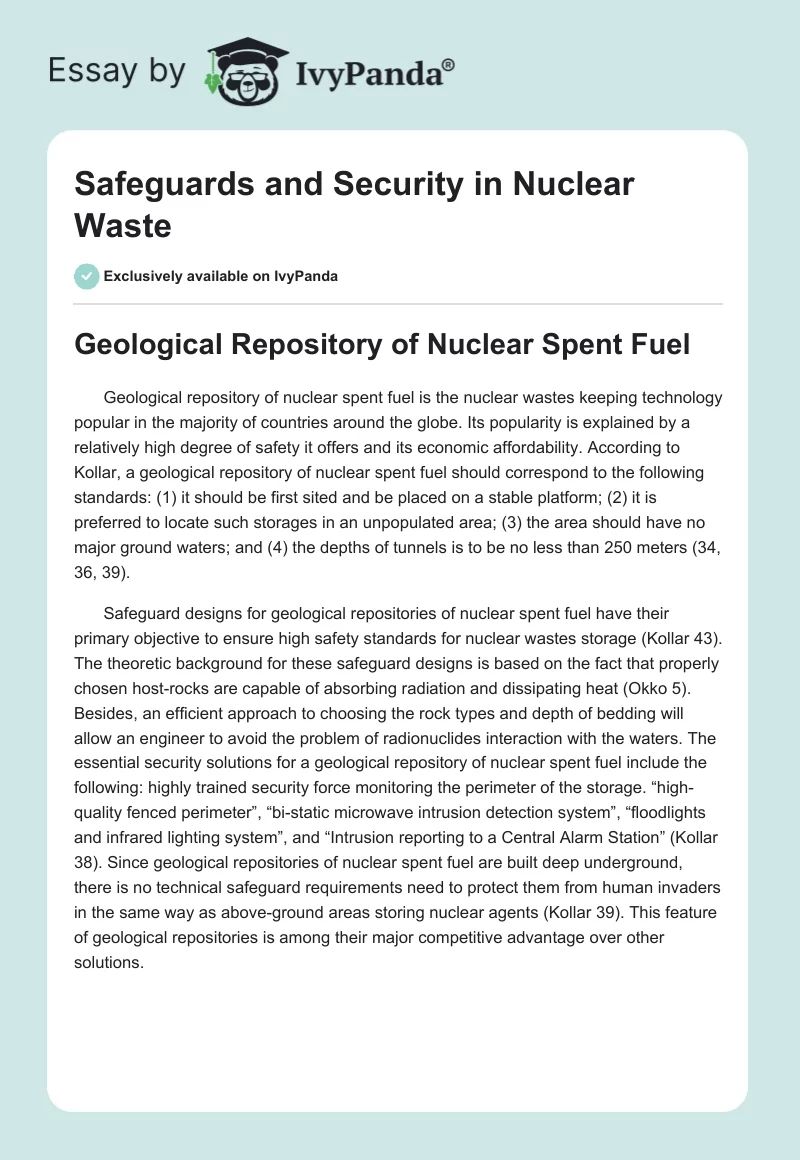 Safeguards and Security in Nuclear Waste. Page 1