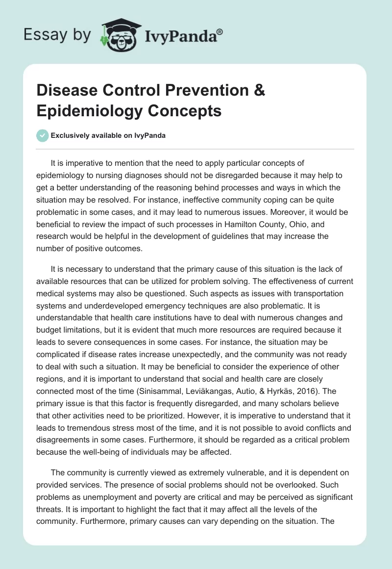 Disease Control Prevention & Epidemiology Concepts. Page 1