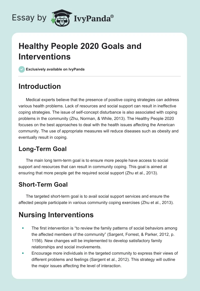 Healthy People 2020 Goals and Interventions. Page 1