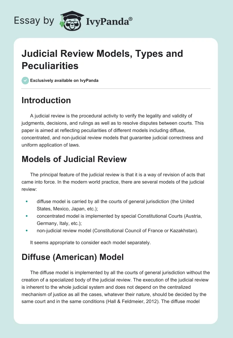 Judicial Review Models, Types and Peculiarities. Page 1