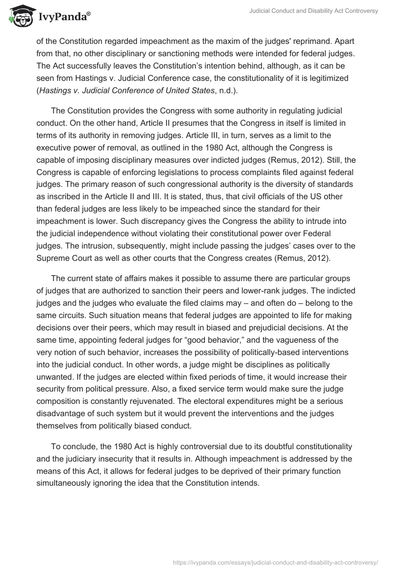 Judicial Conduct and Disability Act Controversy. Page 2