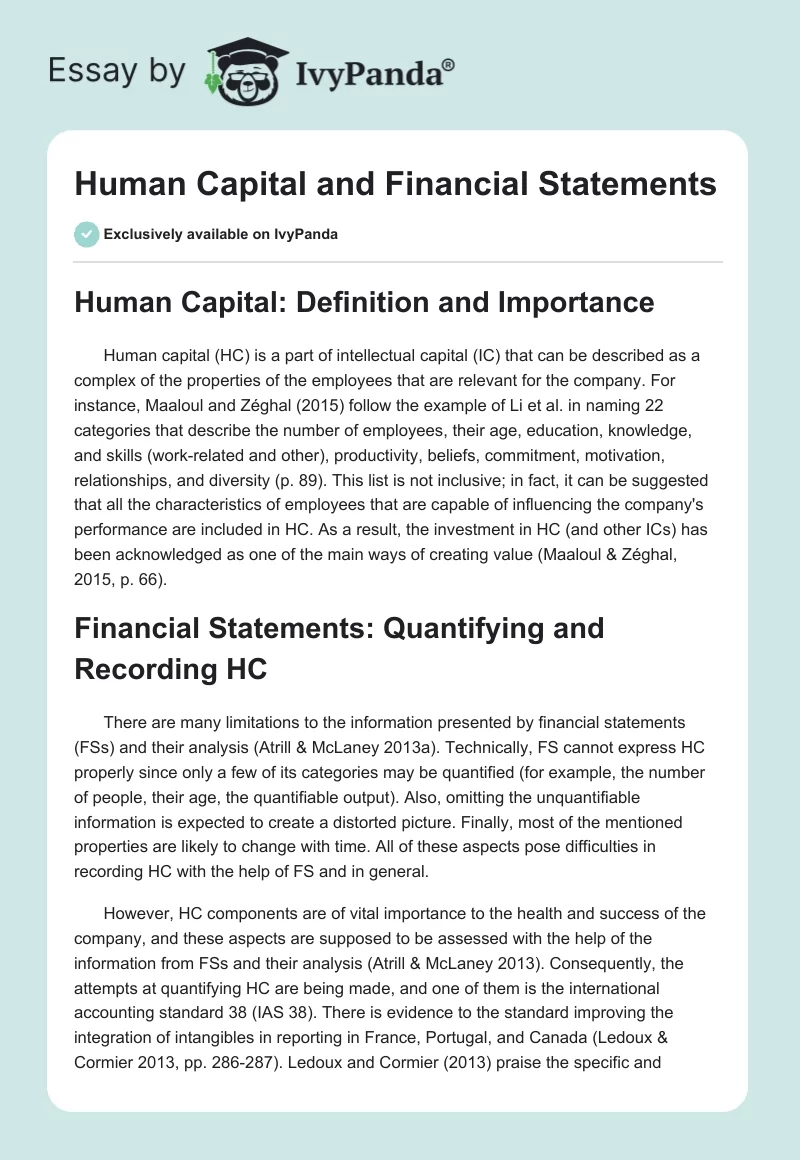 Human Capital and Financial Statements. Page 1