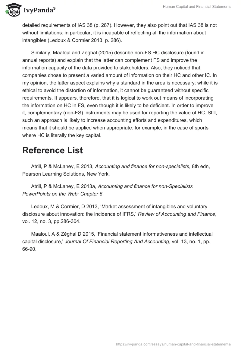 Human Capital and Financial Statements. Page 2