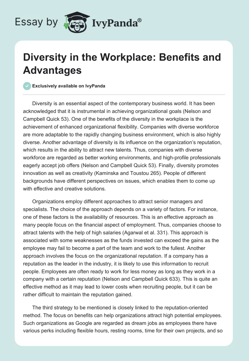 Diversity in the Workplace: Benefits and Advantages. Page 1