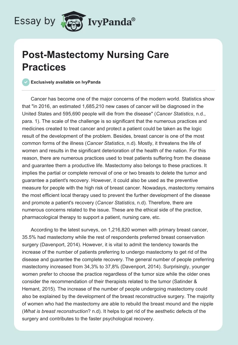 Post-Mastectomy Nursing Care Practices. Page 1