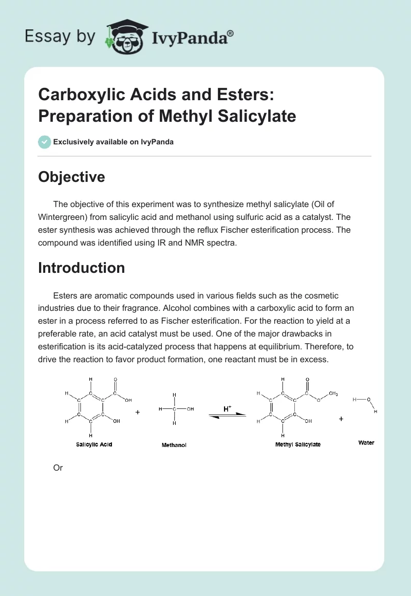 Carboxylic Acids and Esters: Preparation of Methyl Salicylate. Page 1