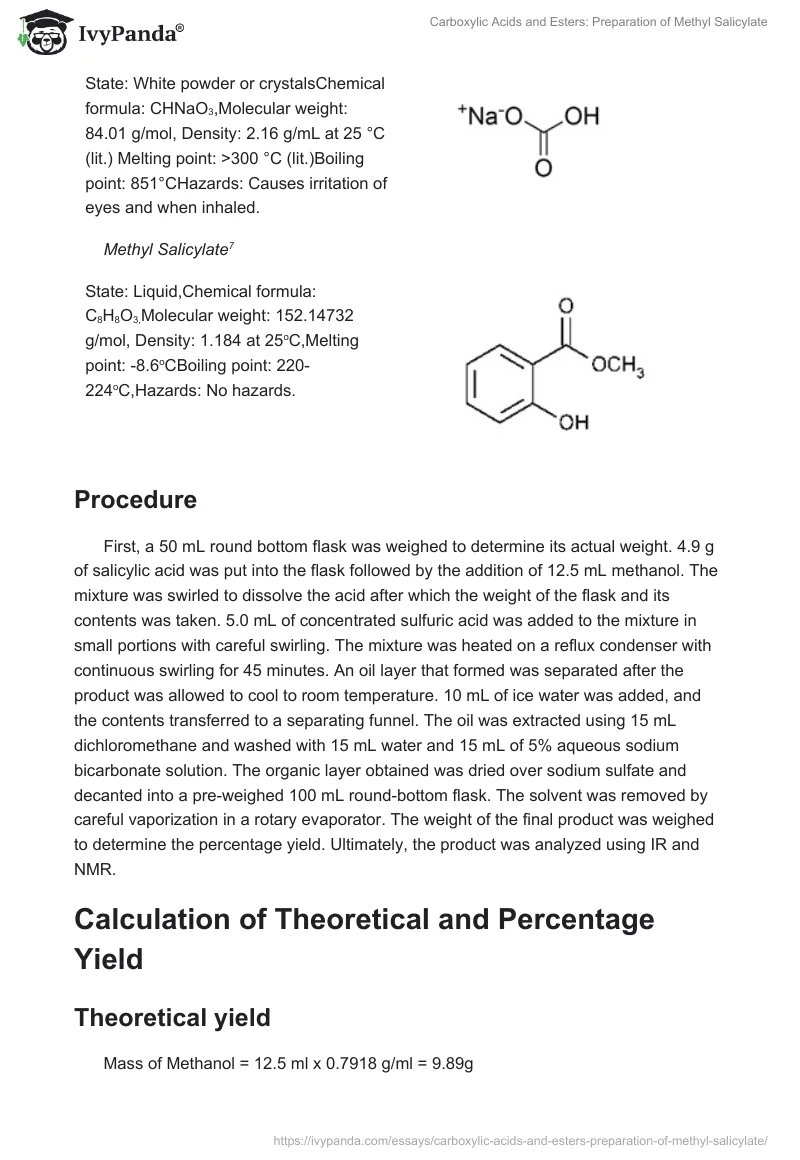 Carboxylic Acids and Esters: Preparation of Methyl Salicylate. Page 4
