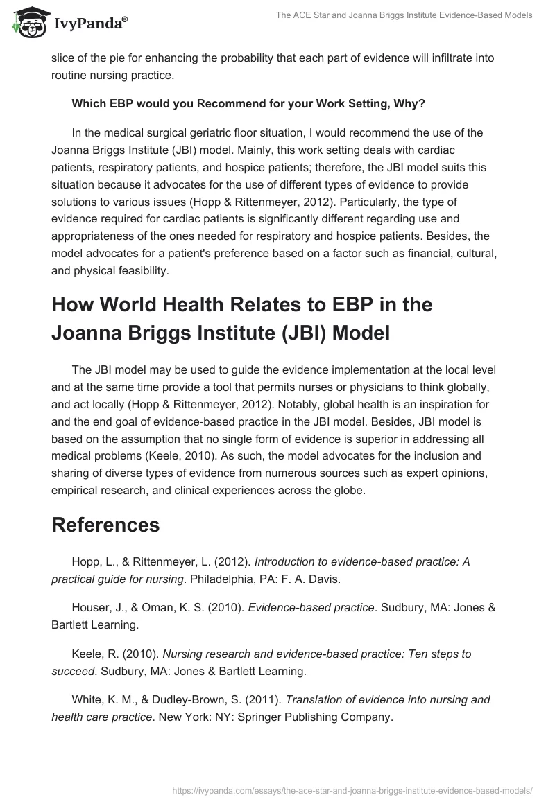 The ACE Star and Joanna Briggs Institute Evidence-Based Models. Page 2