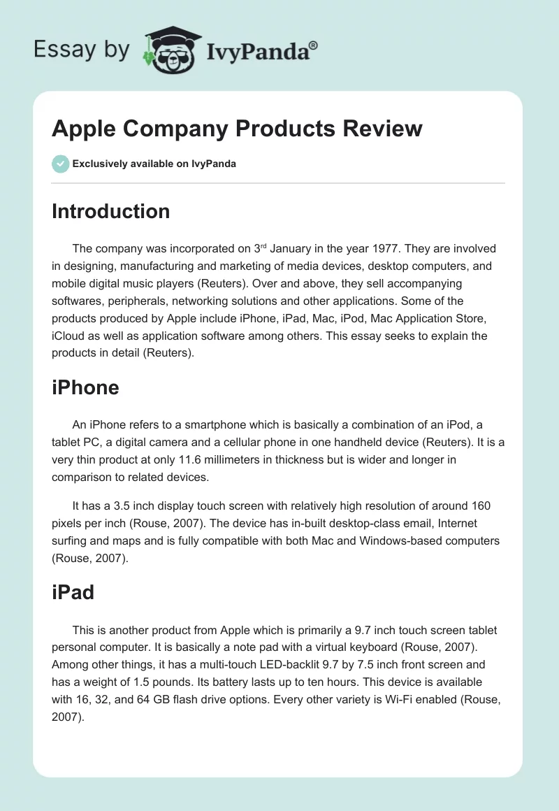 Apple Company Products Review. Page 1