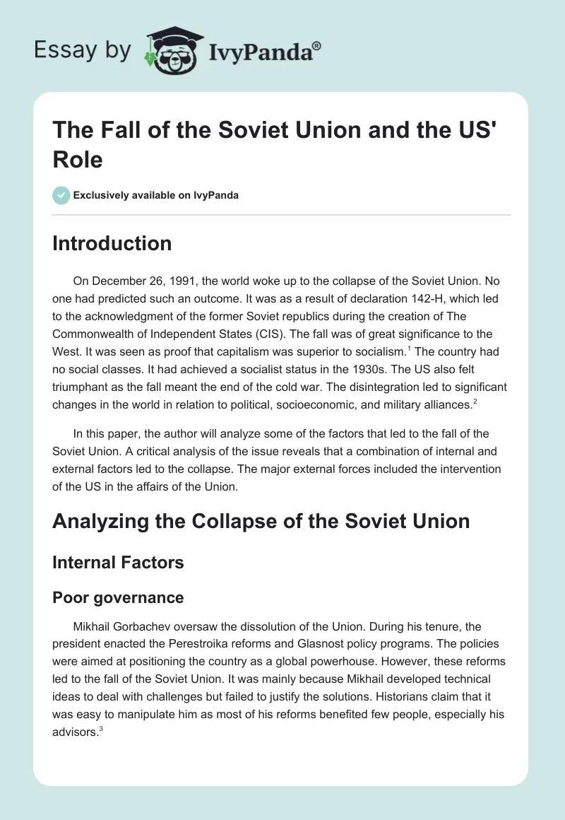 The Fall of the Soviet Union and the US' Role. Page 1