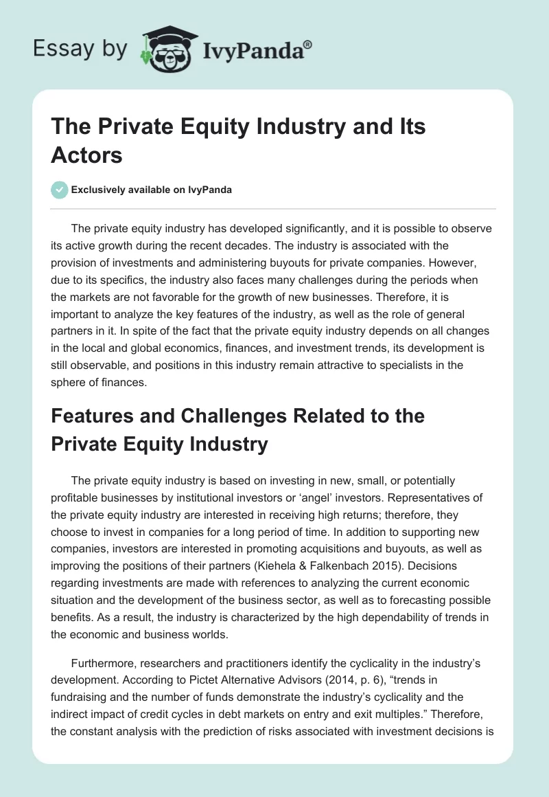 The Private Equity Industry and Its Actors. Page 1