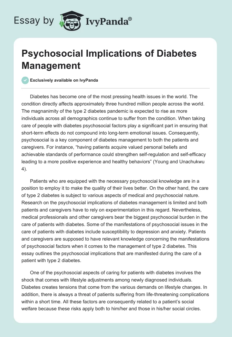 Psychosocial Implications of Diabetes Management. Page 1