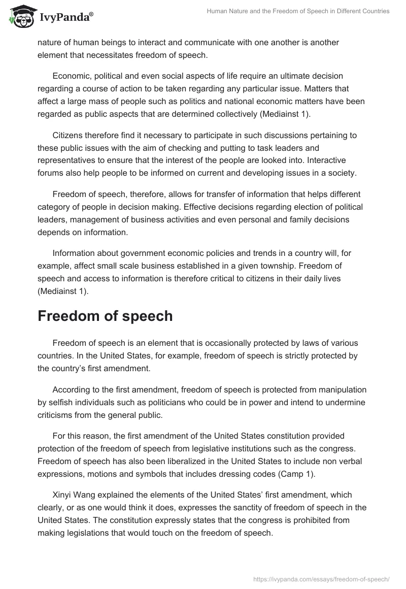 Human Nature and the Freedom of Speech in Different Countries. Page 2