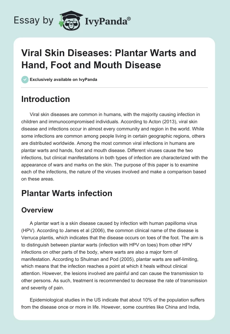 Viral Skin Diseases: Plantar Warts and Hand, Foot and Mouth Disease. Page 1
