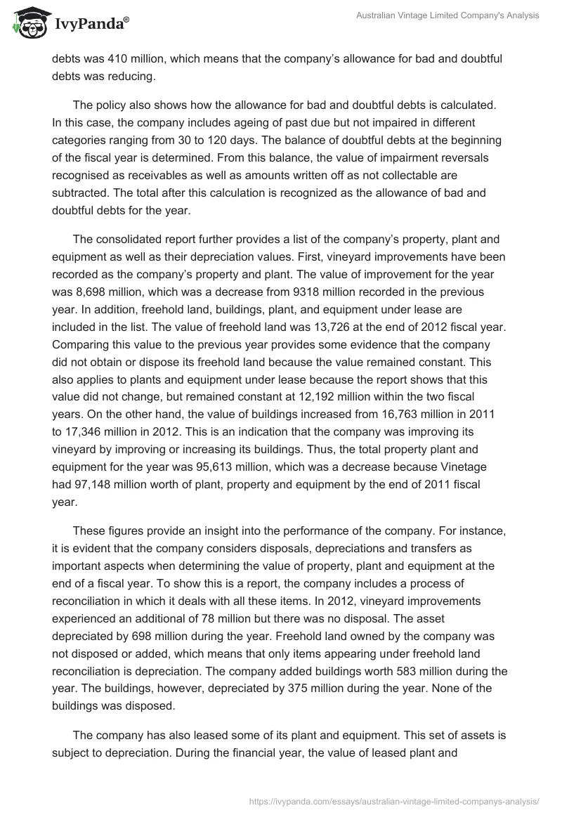 Australian Vintage Limited Company's Analysis. Page 4