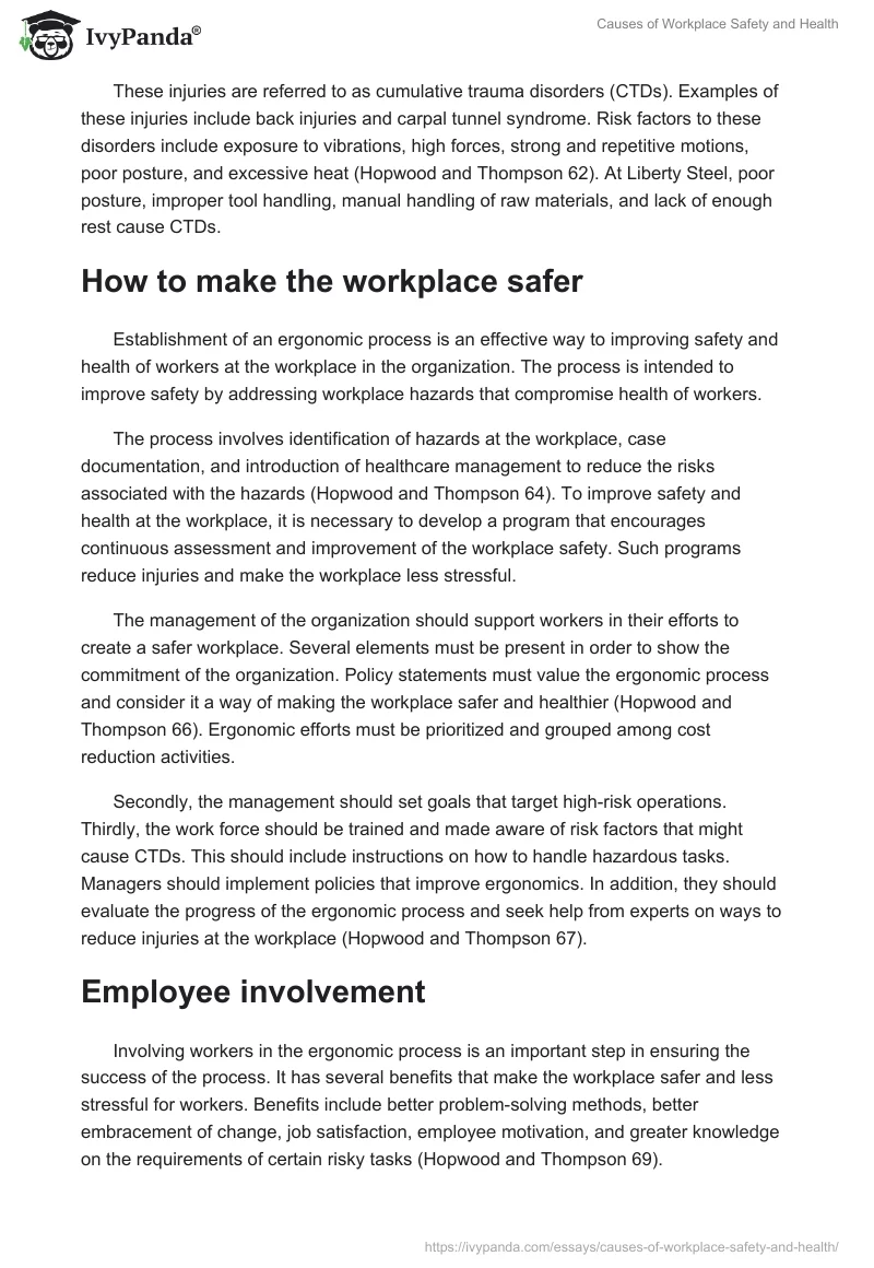 Causes of Workplace Safety and Health. Page 2