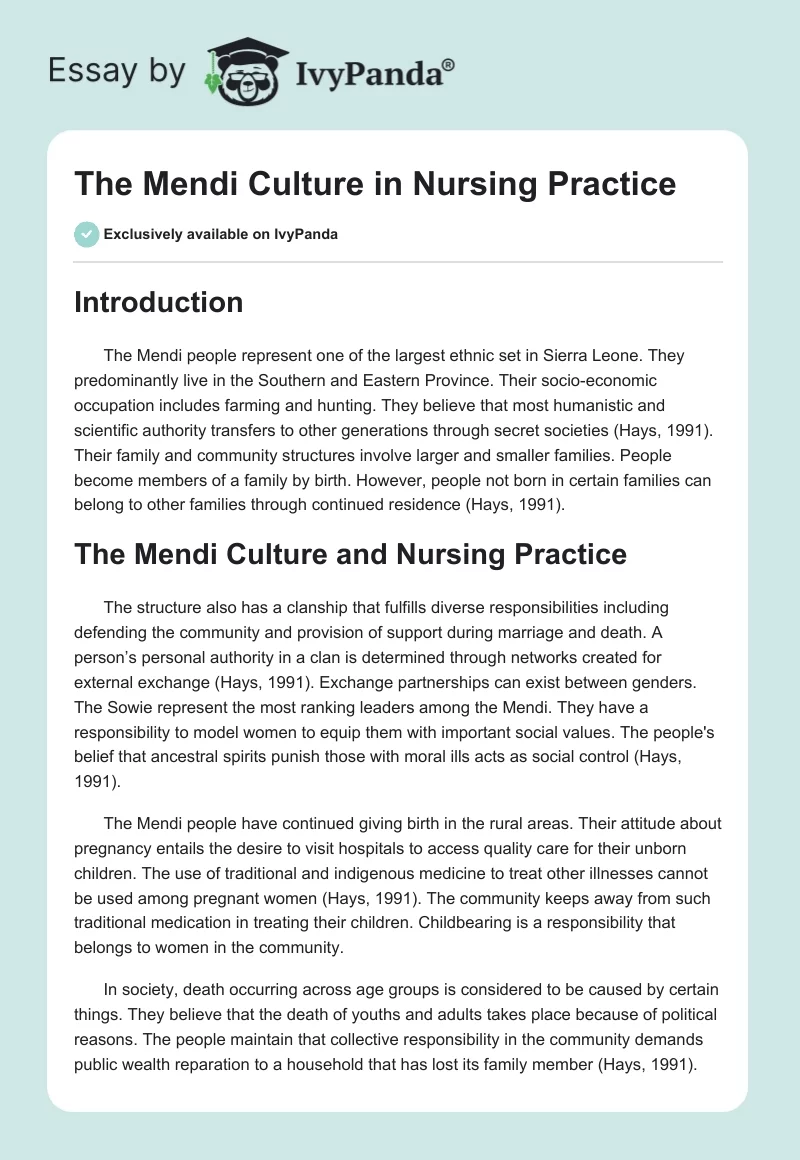 The Mendi Culture in Nursing Practice. Page 1