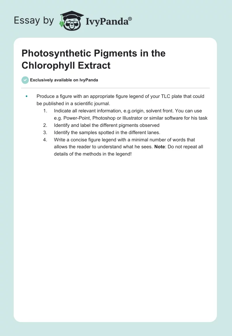 Photosynthetic Pigments in the Chlorophyll Extract. Page 1