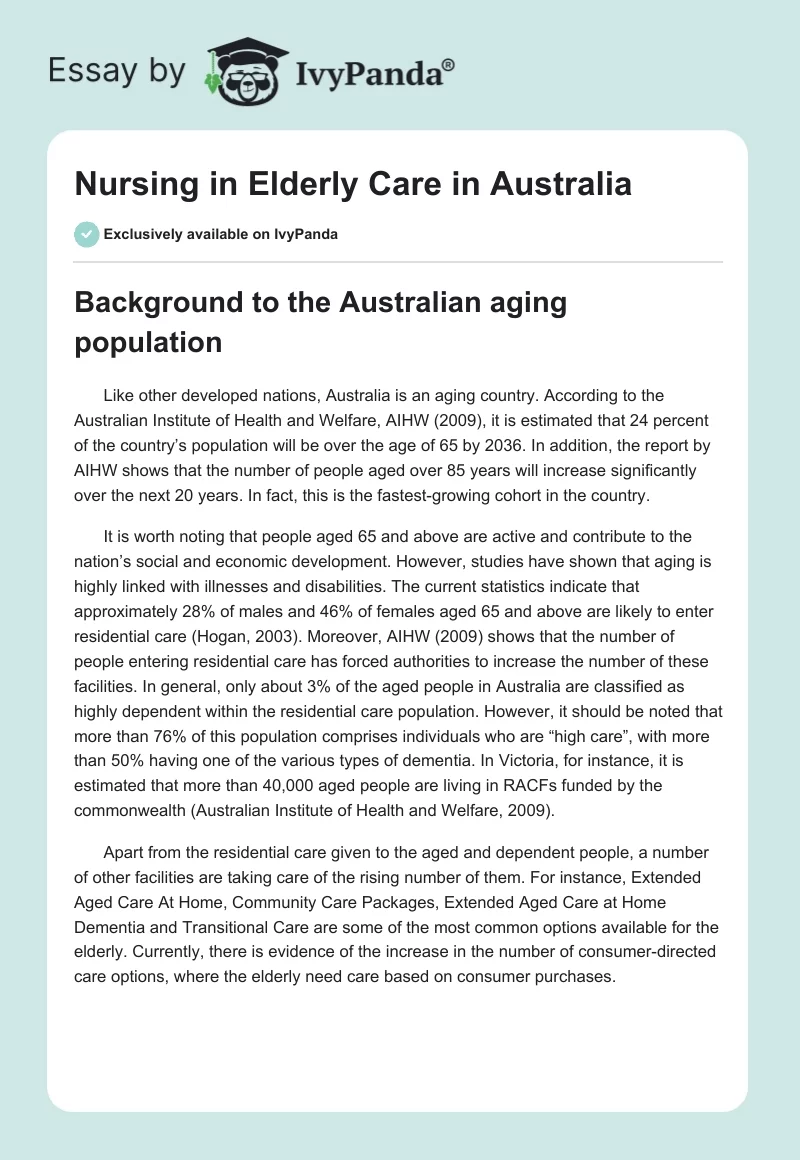 Nursing in Elderly Care in Australia. Page 1