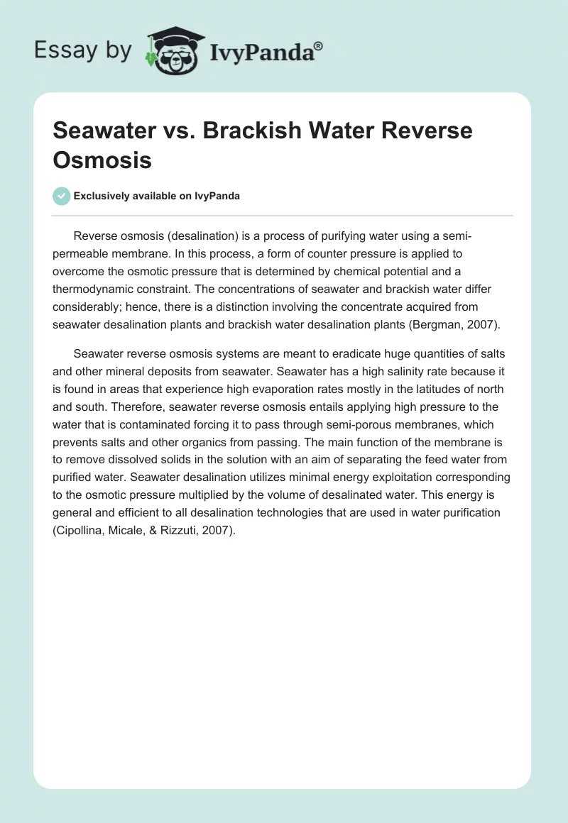 Seawater vs. Brackish Water Reverse Osmosis. Page 1