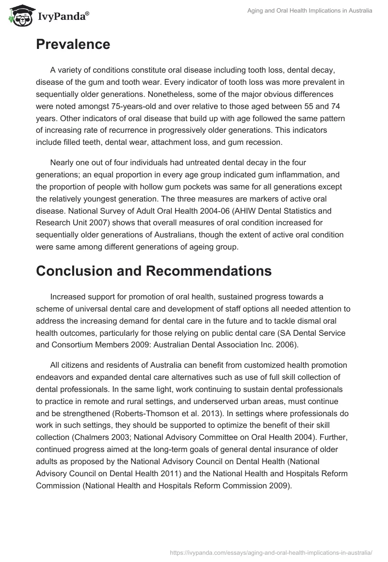 Aging and Oral Health Implications in Australia. Page 2