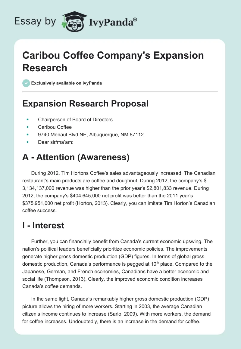 Caribou Coffee Company's Expansion Research. Page 1