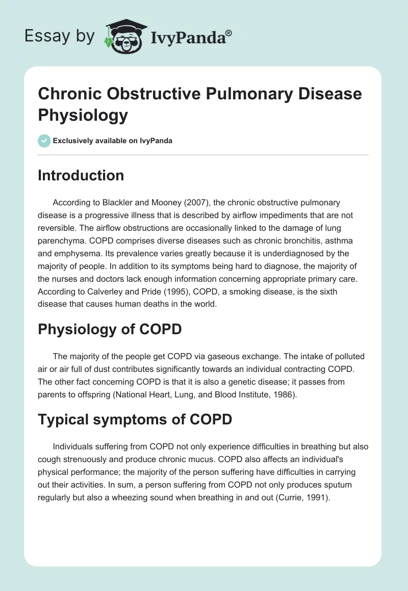 Chronic Obstructive Pulmonary Disease Physiology. Page 1