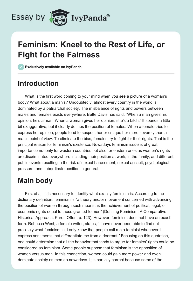 Feminism: Kneel to the Rest of Life, or Fight for the Fairness. Page 1