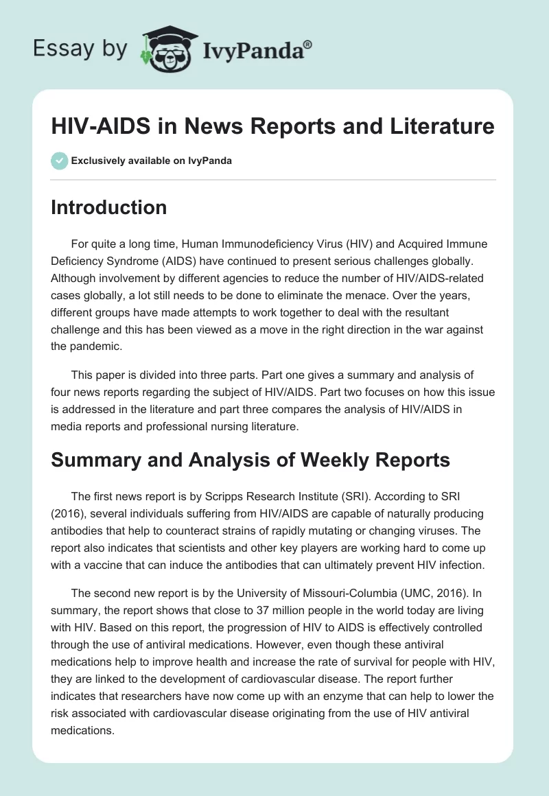 HIV-AIDS in News Reports and Literature. Page 1
