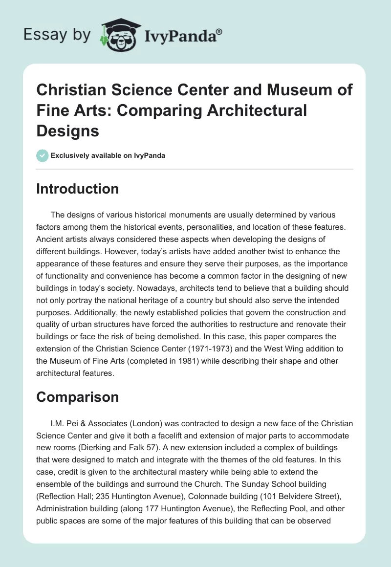 Christian Science Center and Museum of Fine Arts: Comparing Architectural Designs. Page 1