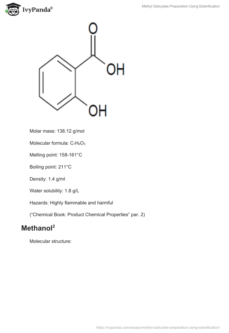 Methyl Salicylate Preparation Using Esterification. Page 2