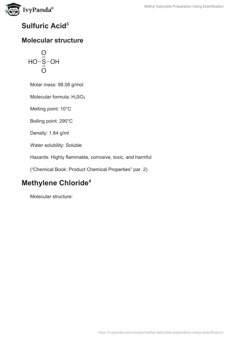 Methyl Salicylate Preparation Using Esterification. Page 4