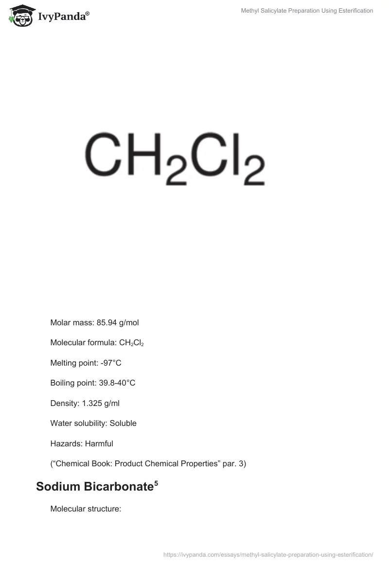 Methyl Salicylate Preparation Using Esterification. Page 5