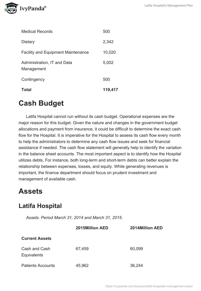 Latifa Hospital's Management Plan. Page 3