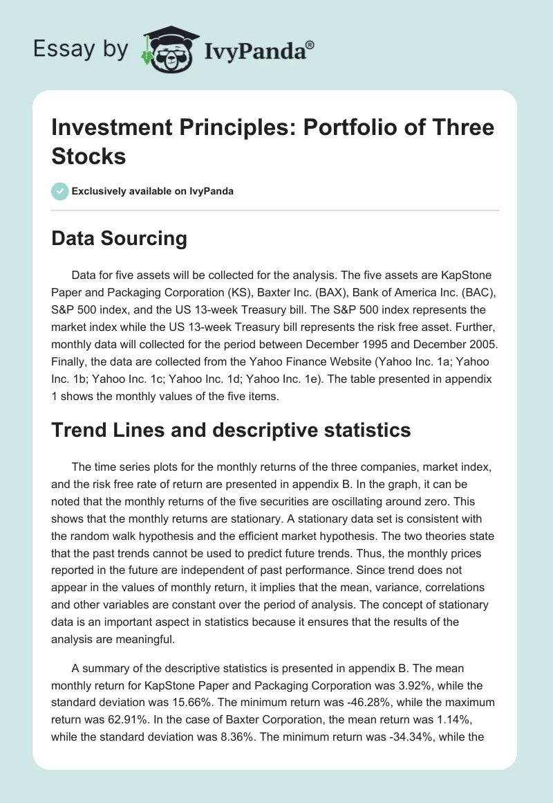 Investment Principles: Portfolio of Three Stocks. Page 1