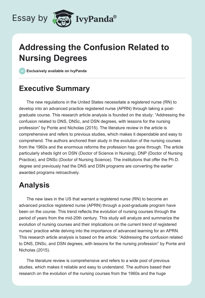 Addressing the Confusion Related to Nursing Degrees. Page 1