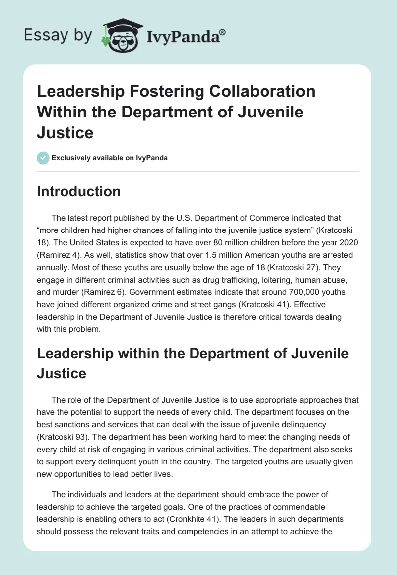 Leadership Fostering Collaboration Within the Department of Juvenile Justice. Page 1