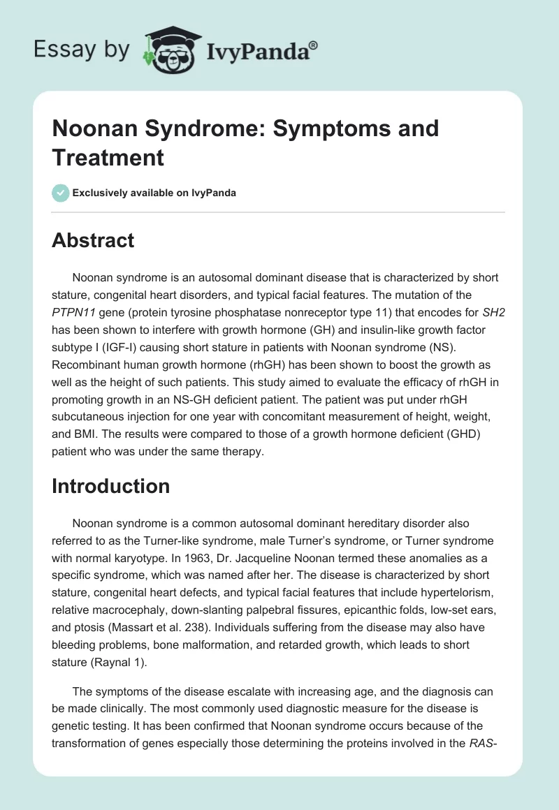 Noonan Syndrome: Symptoms and Treatment. Page 1