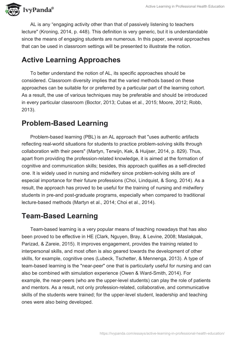 Active Learning in Professional Health Education. Page 2