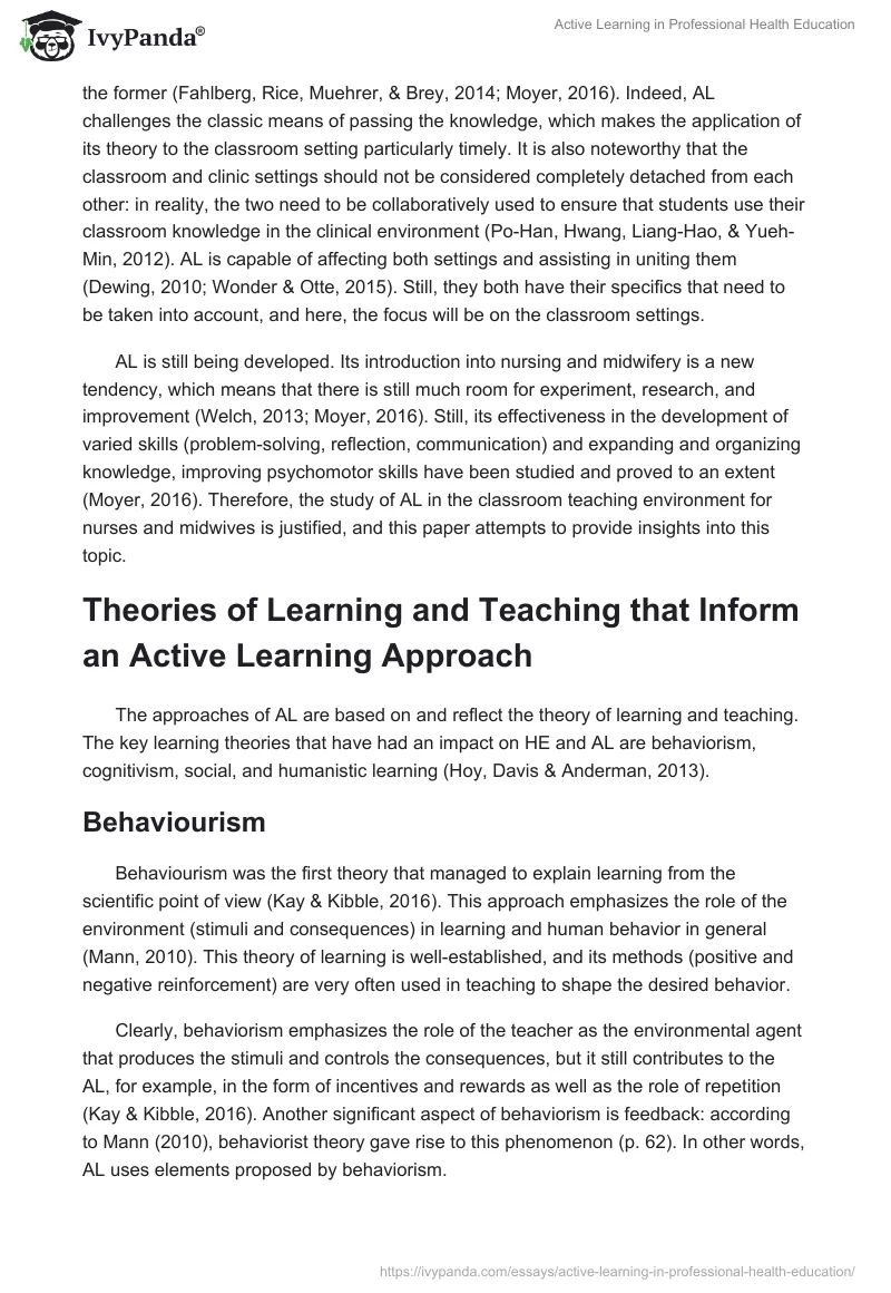 Active Learning in Professional Health Education. Page 4