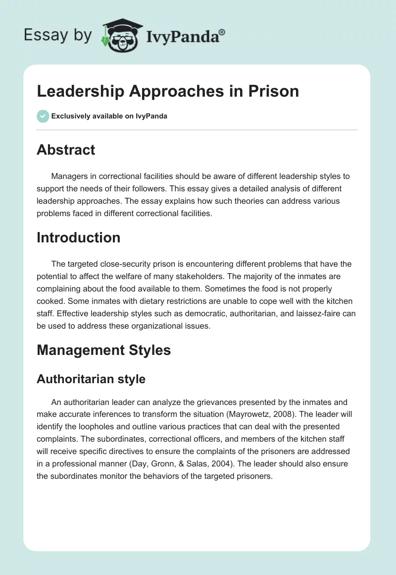 Leadership Approaches in Prison. Page 1