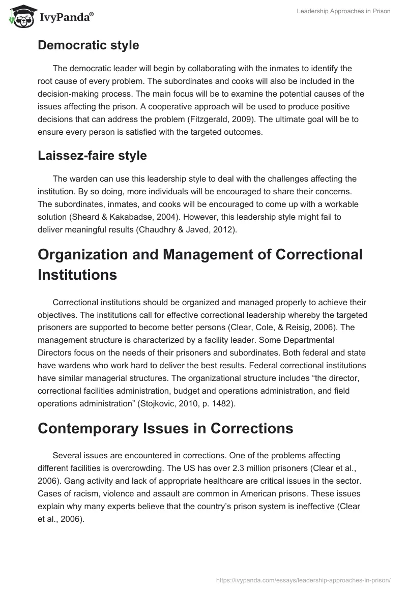 Leadership Approaches in Prison. Page 2
