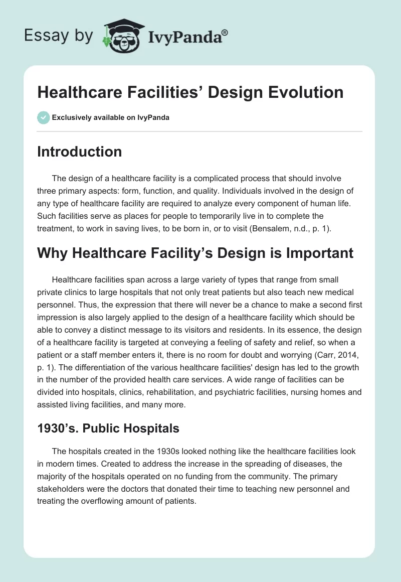 Healthcare Facilities’ Design Evolution. Page 1
