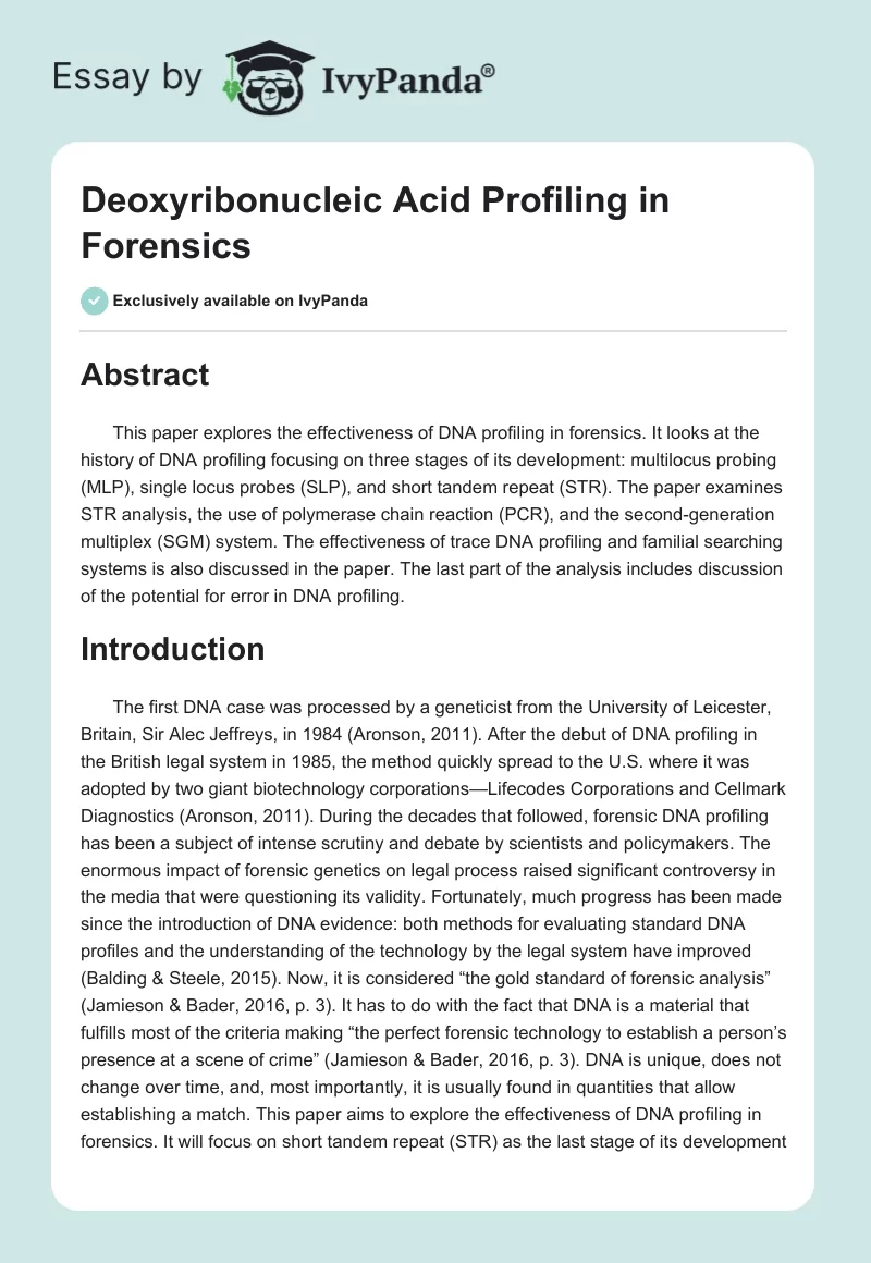 Deoxyribonucleic Acid Profiling in Forensics. Page 1