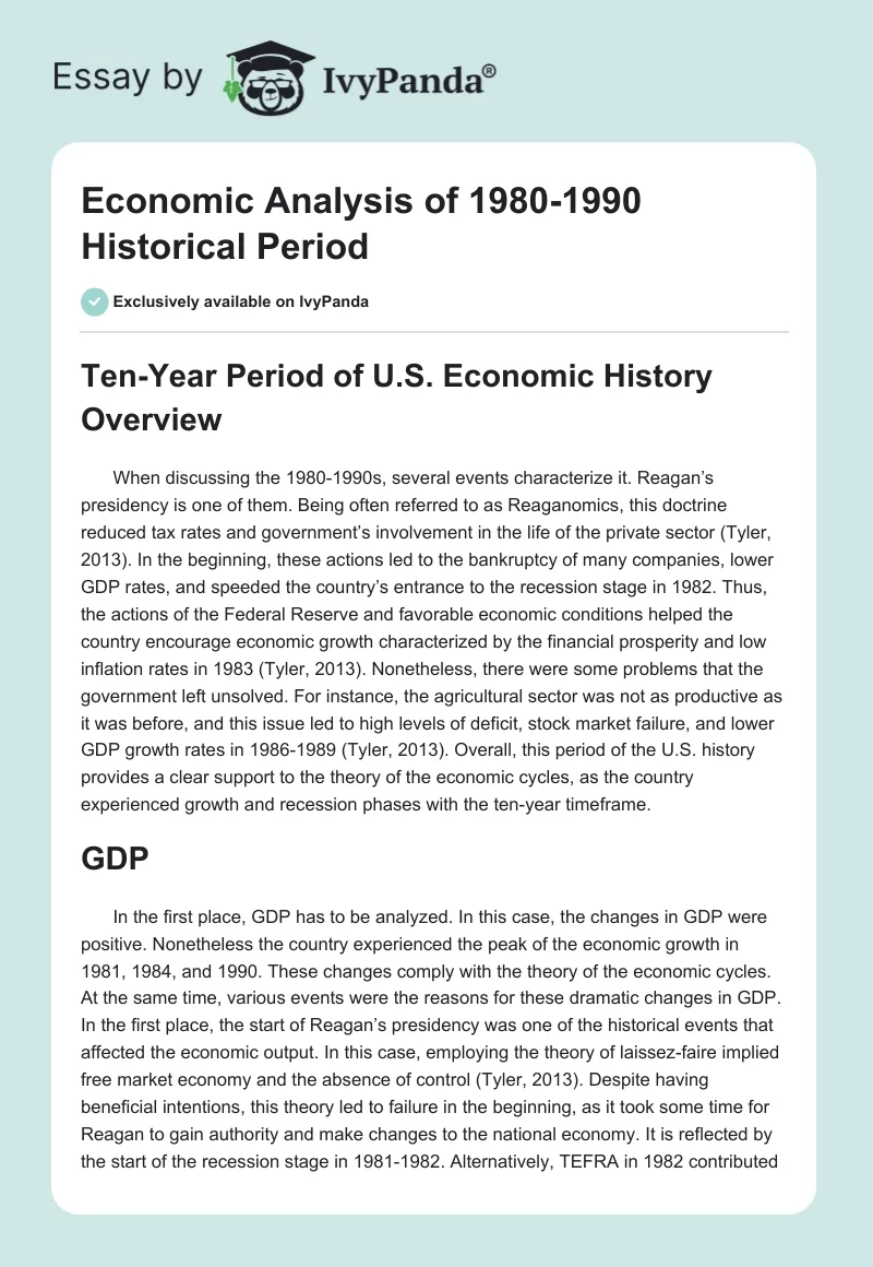 Economic Analysis of 1980-1990 Historical Period. Page 1